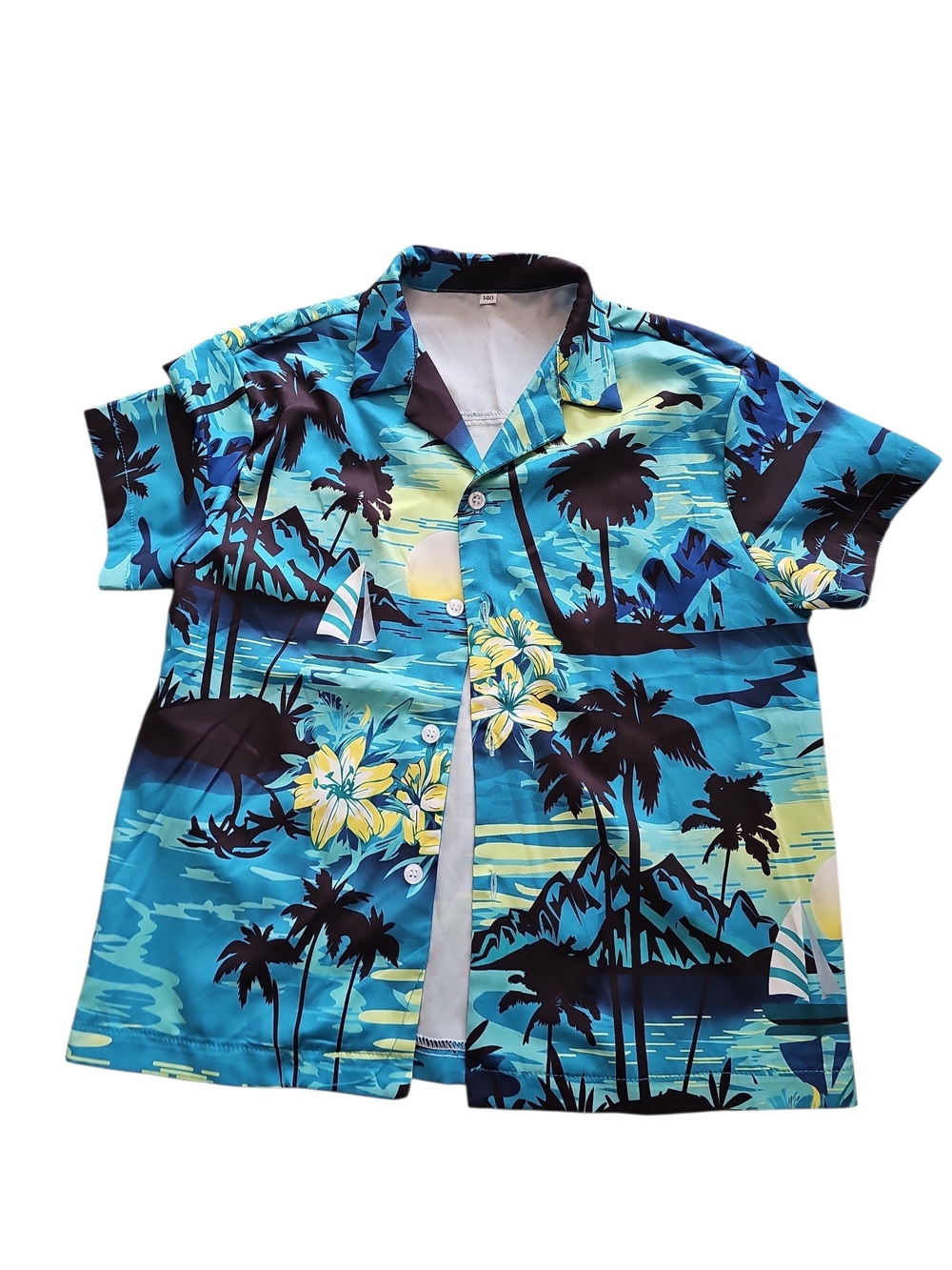Tropical Blue Palm Print Short-Sleeve Shirt